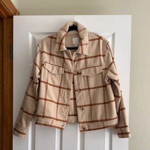 Joie Beige and Brown Plaid Utility Jacket